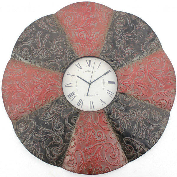 Homeroots 30" Novelty Red And Black Glass Analog Wall Clock  Metal 274483