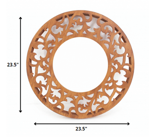 Homeroots 24" Brown Round Wood Framed Accent Mirror  Wood 274487