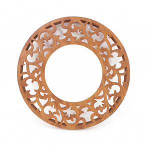 Homeroots 24" Brown Round Wood Framed Accent Mirror  Wood 274487