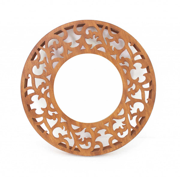 Homeroots 24" Brown Round Wood Framed Accent Mirror  Wood 274487