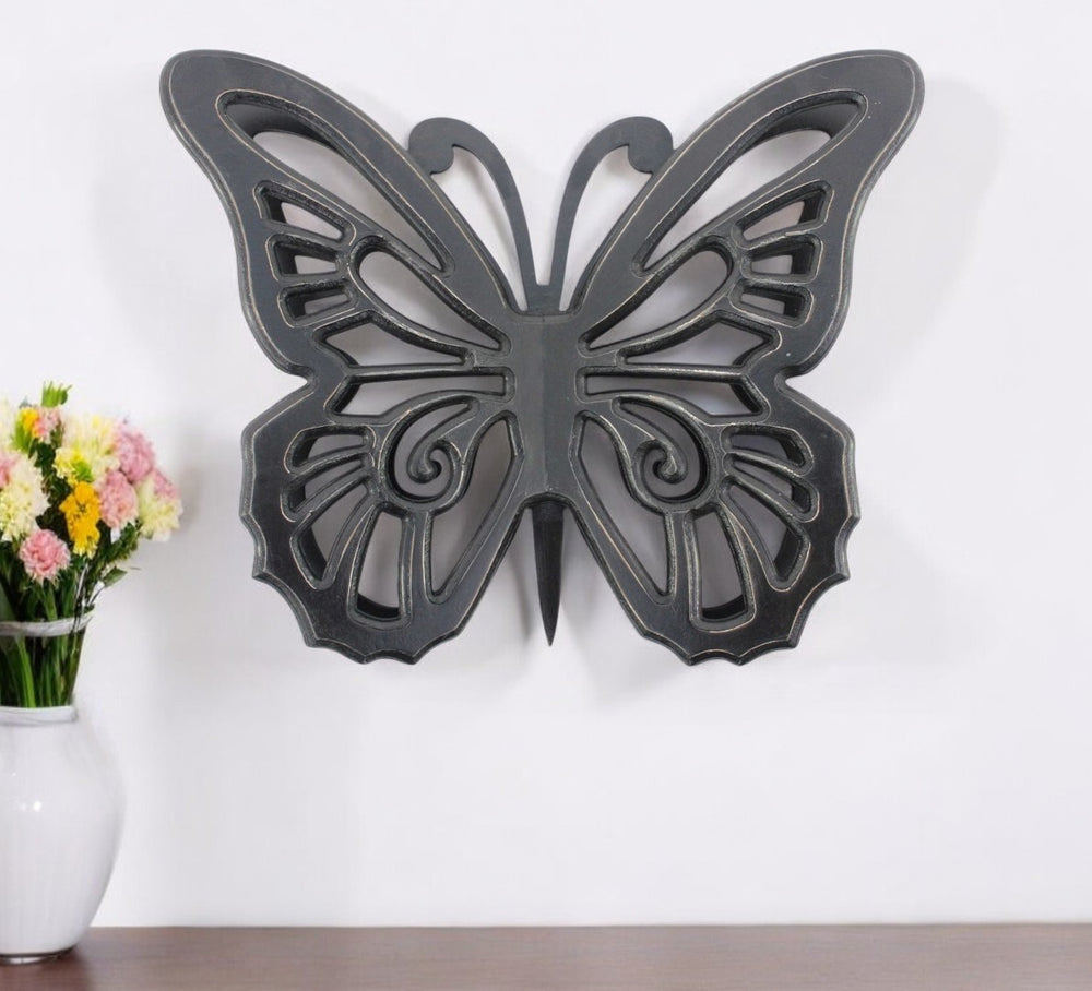 HomeRoots 23" Rustic Black Butterfly Wooden Wall Decor – Elegant Home Accent for Living Room & Office Spaces 274489