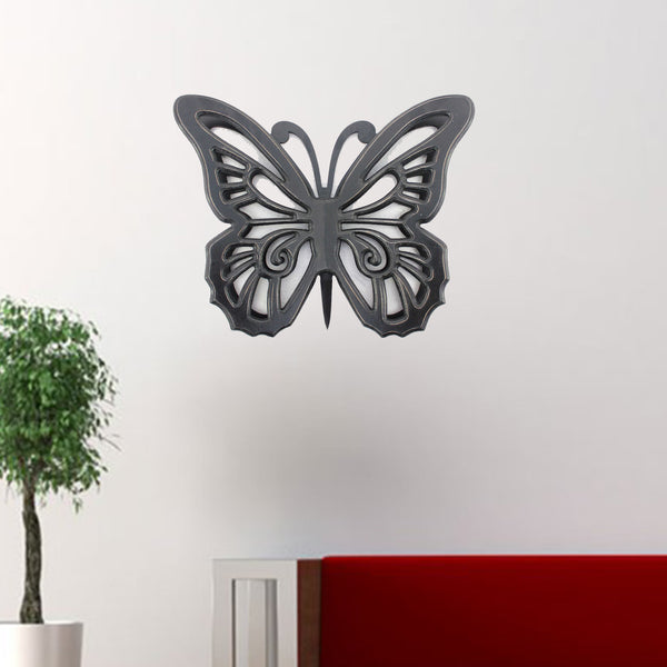 Homeroots 23" X 19" Black Rustic Butterfly Wooden Wall Decor   274489