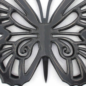 Homeroots 23" X 19" Black Rustic Butterfly Wooden Wall Decor   274489