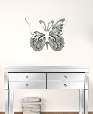 Homeroots 23" X 19" X 4" Gray Rustic Butterfly Wooden  Wall Decor Gray Wood 274490
