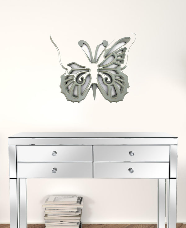 Homeroots 23" X 19" X 4" Gray Rustic Butterfly Wooden  Wall Decor Gray Wood 274490