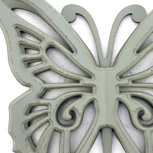 Homeroots 23" X 19" X 4" Gray Rustic Butterfly Wooden  Wall Decor Gray Wood 274490