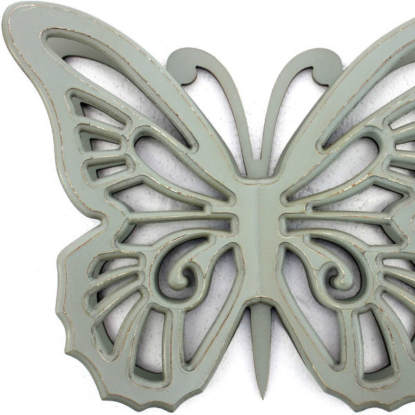 Homeroots 23" X 19" X 4" Gray Rustic Butterfly Wooden  Wall Decor Gray Wood 274490