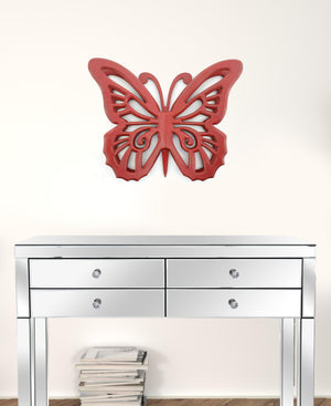 Homeroots 23" X 19" X 4" Red Rustic Butterfly Wooden  Wall Decor Red Wood 274491