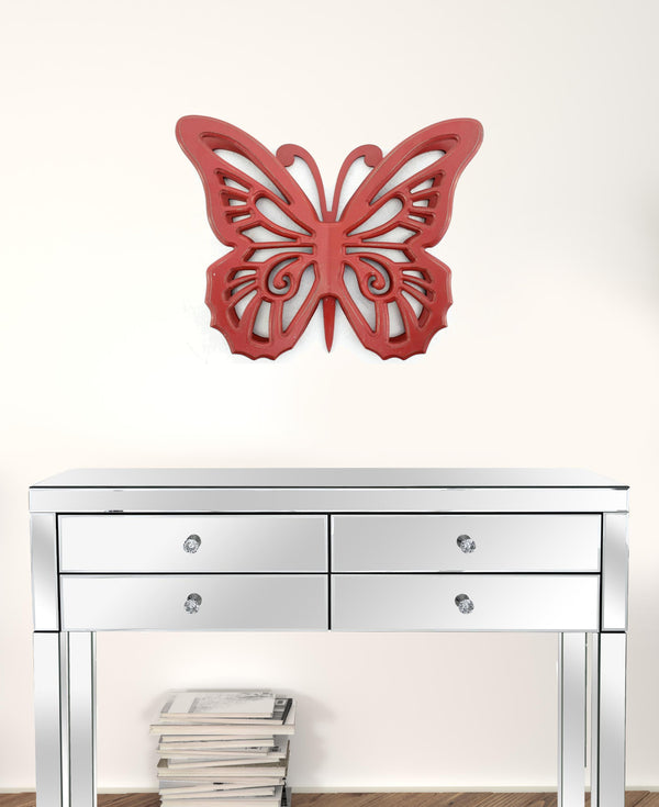 Homeroots 23" X 19" X 4" Red Rustic Butterfly Wooden  Wall Decor Red Wood 274491