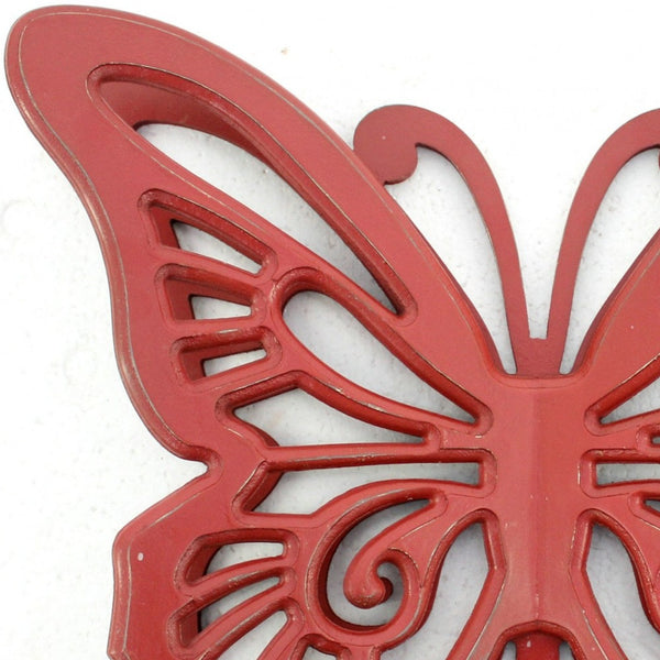 Homeroots 23" X 19" X 4" Red Rustic Butterfly Wooden  Wall Decor Red Wood 274491