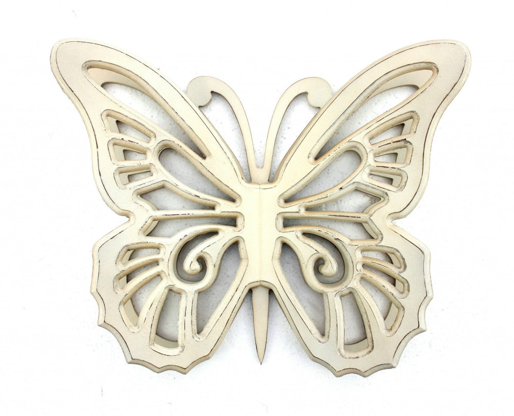 HomeRoots 23" Rustic Butterfly Wall Decor - Handcrafted Wooden Art for Vintage-Inspired Home Accents White 274492