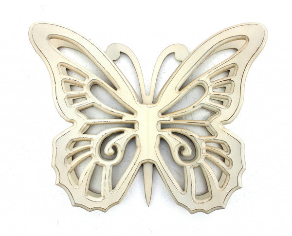 Homeroots 23" X 19" X 4" Light Yellow Rustic Butterfly Wooden  Wall Decor White Wood 274492