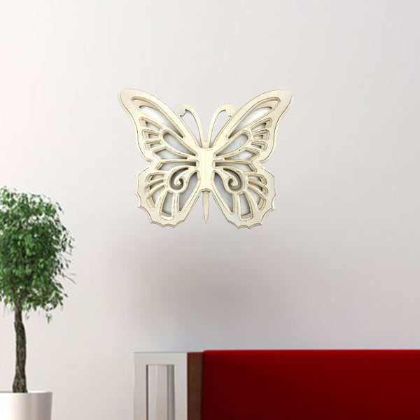 Homeroots 23" X 19" X 4" Light Yellow Rustic Butterfly Wooden  Wall Decor White Wood 274492