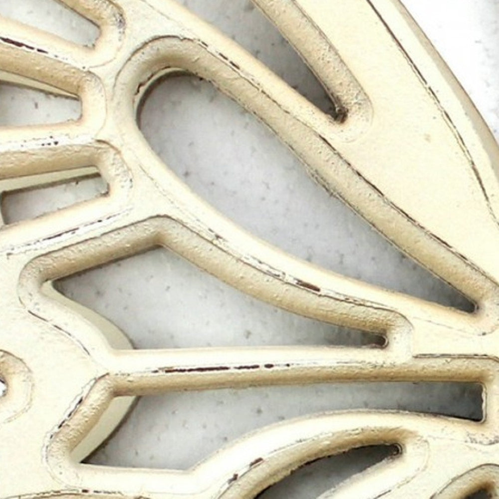 HomeRoots 23" Rustic Butterfly Wall Decor - Handcrafted Wooden Art for Vintage-Inspired Home Accents White 274492