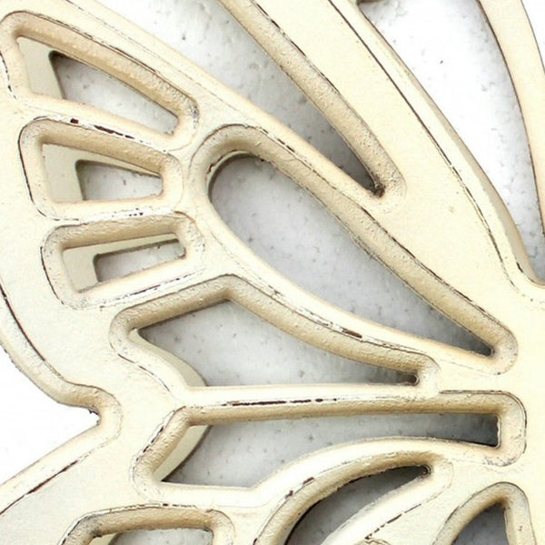 Homeroots 23" X 19" X 4" Light Yellow Rustic Butterfly Wooden  Wall Decor White Wood 274492