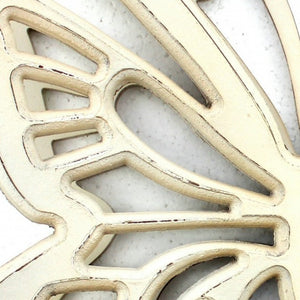 Homeroots 23" X 19" X 4" Light Yellow Rustic Butterfly Wooden  Wall Decor White Wood 274492