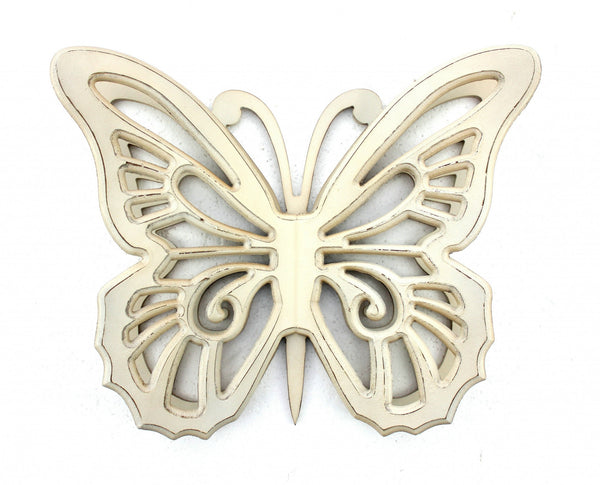 Homeroots 23" X 19" X 4" Light Yellow Rustic Butterfly Wooden  Wall Decor White Wood 274492