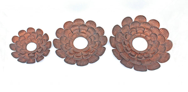 Homeroots Set Of Three Copper Novelty Metal Framed Accent Mirror  Metal 274494
