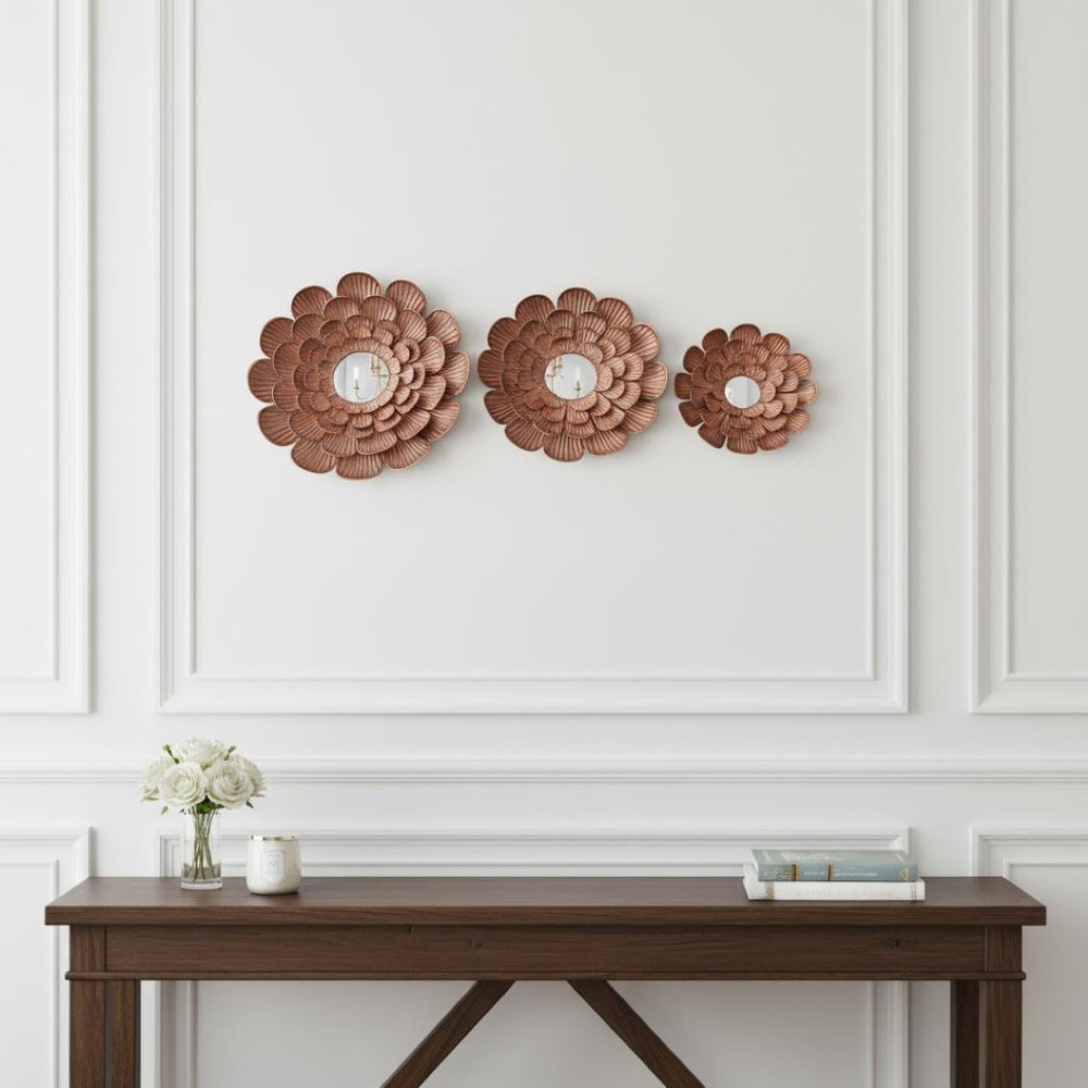 HomeRoots Set of Three Copper-Finished Accent Mirrors - Elegant Metal Frames for Stunning Gallery Wall Decor 274494