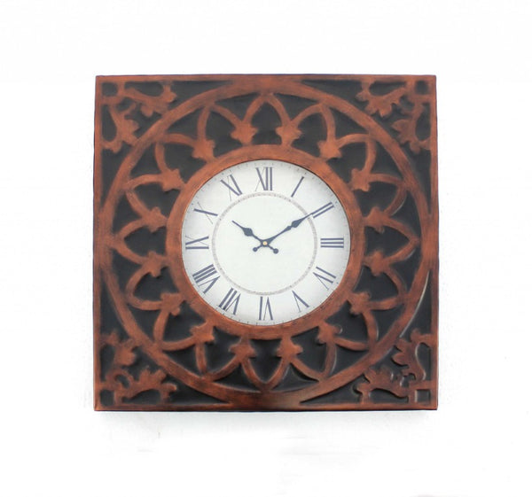 23 Inch Square Analog Wall Clock in Bronze Finished Metal for Modern Home Decor