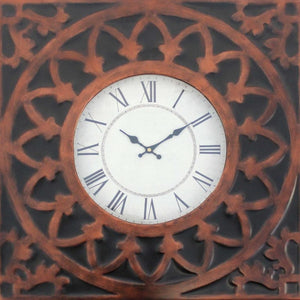 23 Inch Square Analog Wall Clock in Bronze Finished Metal for Modern Home Decor