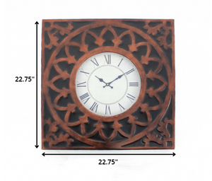 Homeroots 23" Square Bronze Glass Analog Wall Clock  Metal 274495