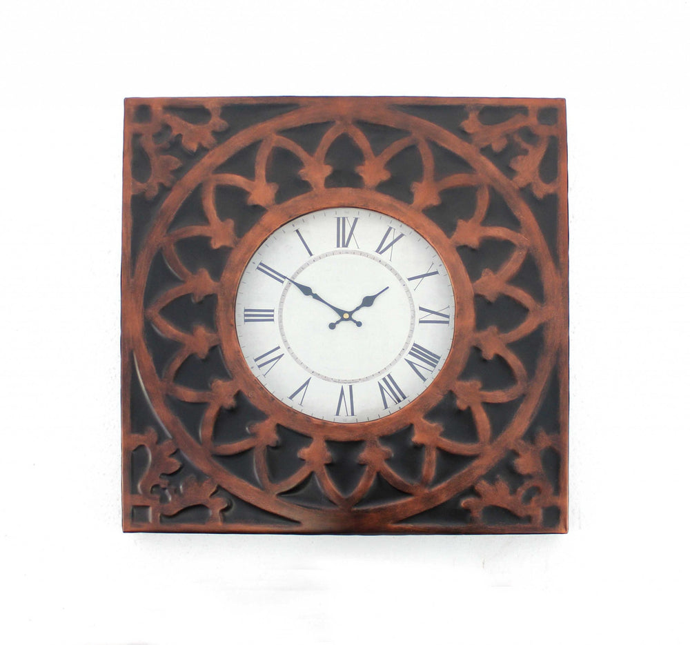 Homeroots 23" Square Bronze Glass Analog Wall Clock  Metal 274495