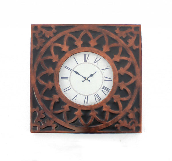Homeroots 23" Square Bronze Glass Analog Wall Clock  Metal 274495