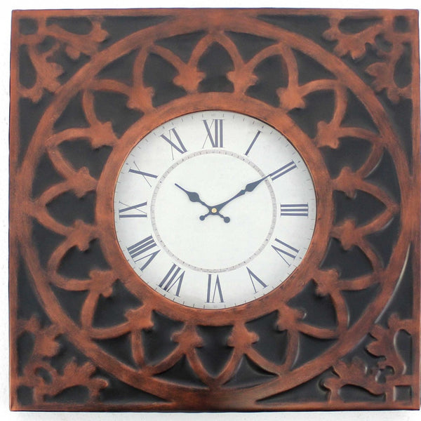 Homeroots 23" Square Bronze Glass Analog Wall Clock  Metal 274495