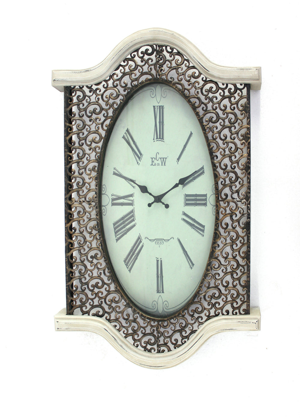 Homeroots 20" Novelty White Glass Analog Wall Clock Brown,White Metal 274497
