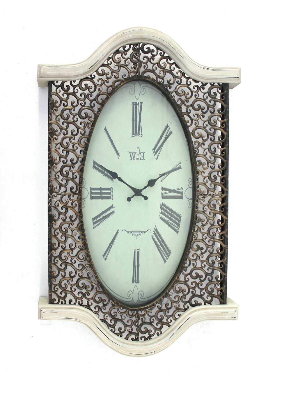Homeroots 20" Novelty White Glass Analog Wall Clock Brown,White Metal 274497