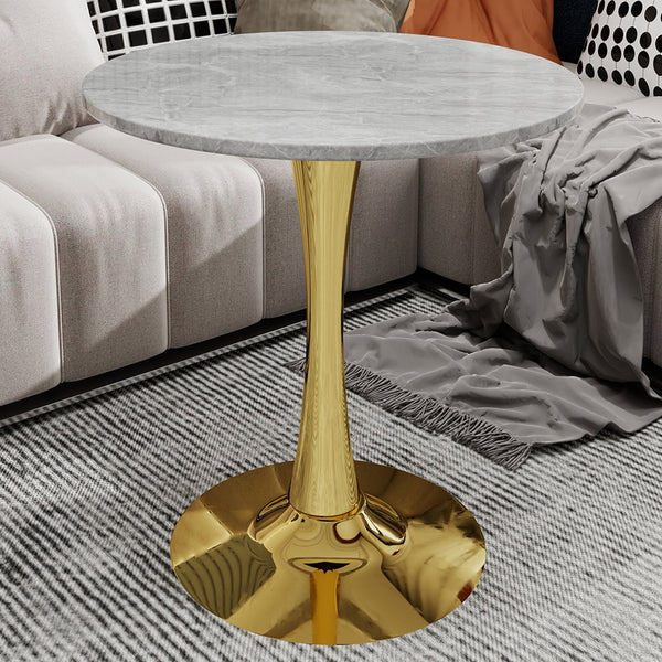 English Elm Marble-Top Round Side Table With Gold Pedestal Base - Chic Accent For Modern Living Spaces W1935P353522