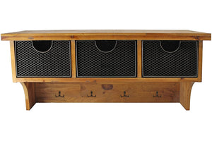 Homeroots Brown Rustic Wooden Wall Shelf With 3 Drawers And Hooks  Solid Wood 274502