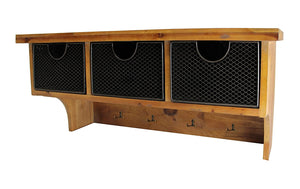 Homeroots Brown Rustic Wooden Wall Shelf With 3 Drawers And Hooks  Solid Wood 274502