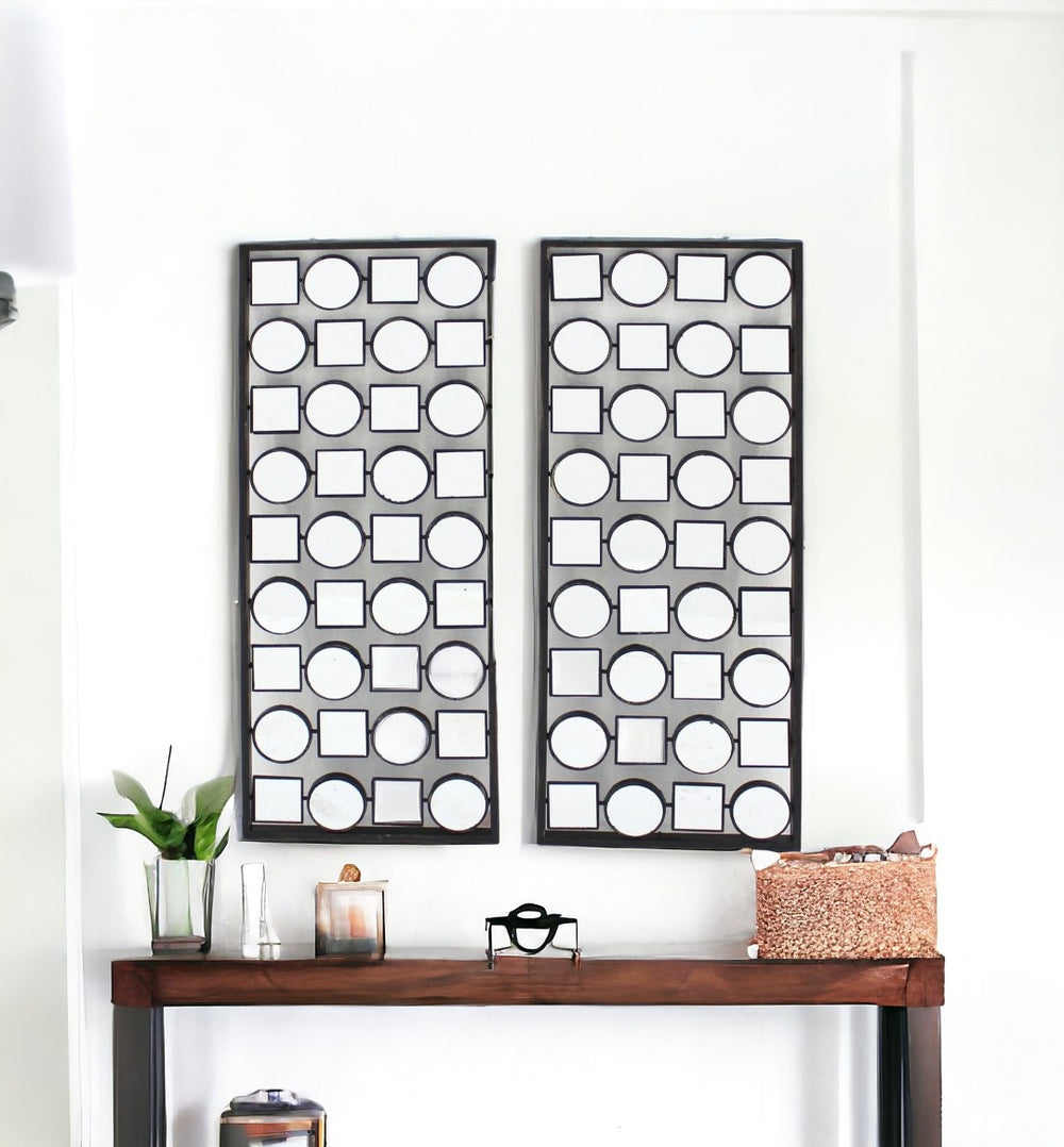 HomeRoots Set of Two 30" x 12" Bronze Mirrored Metal Wall Art – Modern Geometric Decor for Home & Office Spaces 274505