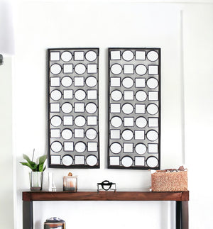 HomeRoots Set of Two 30" x 12" Bronze Mirrored Metal Wall Art – Modern Geometric Decor for Home & Office Spaces 274505