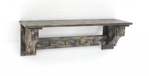 HomeRoots 30" Distressed Wood Vintage-Inspired Wall-Mounted Coat Rack with Four Hooks for Stylish Organization Black 274516