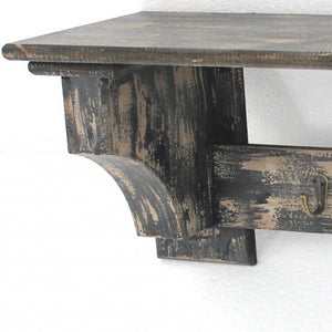 HomeRoots 30" Distressed Wood Vintage-Inspired Wall-Mounted Coat Rack with Four Hooks for Stylish Organization Black 274516