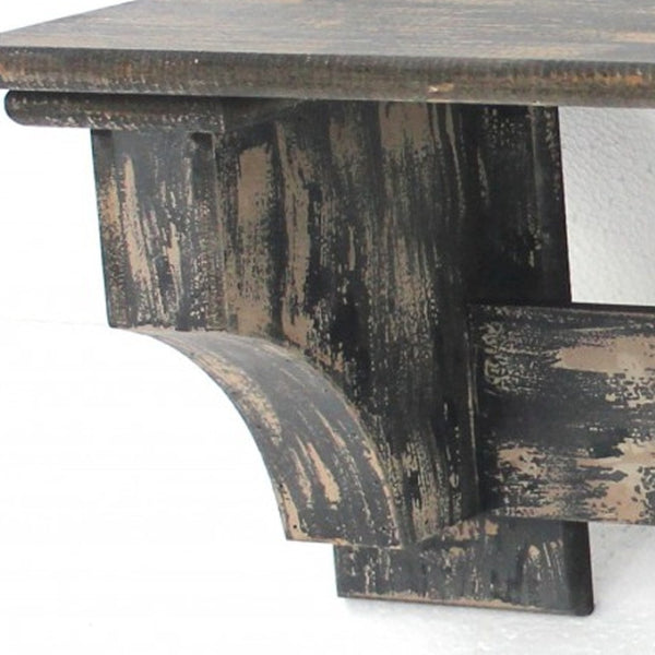 HomeRoots 30" Distressed Wood Vintage-Inspired Wall-Mounted Coat Rack with Four Hooks for Stylish Organization Black 274516