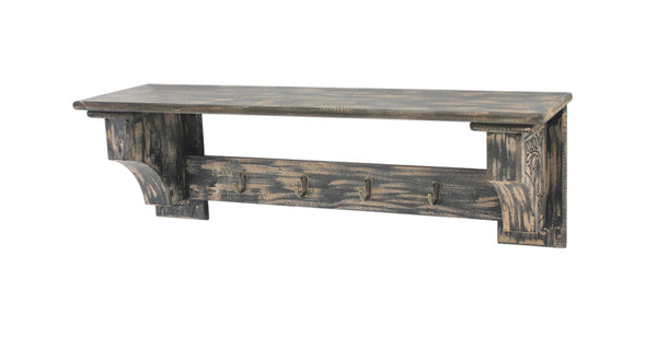 HomeRoots 30" Distressed Wood Vintage-Inspired Wall-Mounted Coat Rack with Four Hooks for Stylish Organization Black 274516