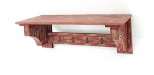 HomeRoots 30" Distressed Wood Vintage-Inspired Wall-Mounted Coat Rack with Four Hooks for Stylish Organization Red 274518