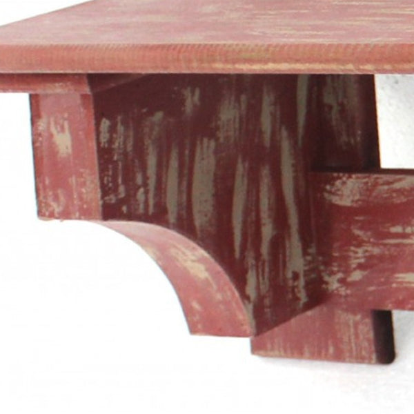 HomeRoots 30" Distressed Wood Vintage-Inspired Wall-Mounted Coat Rack with Four Hooks for Stylish Organization Red 274518