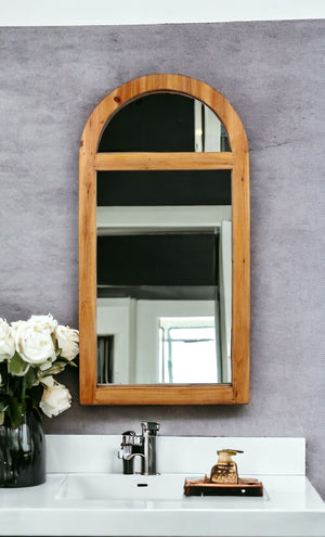 HomeRoots 5" Brown Arch Accent Mirror - Lightweight Framed Wall Decor for Rustic-Modern Home Styling 274520