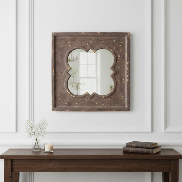 HomeRoots 36" Bronze Square Wood Framed Accent Mirror - Timeless Elegance for Any Room, Durable & Stylish Design 274530