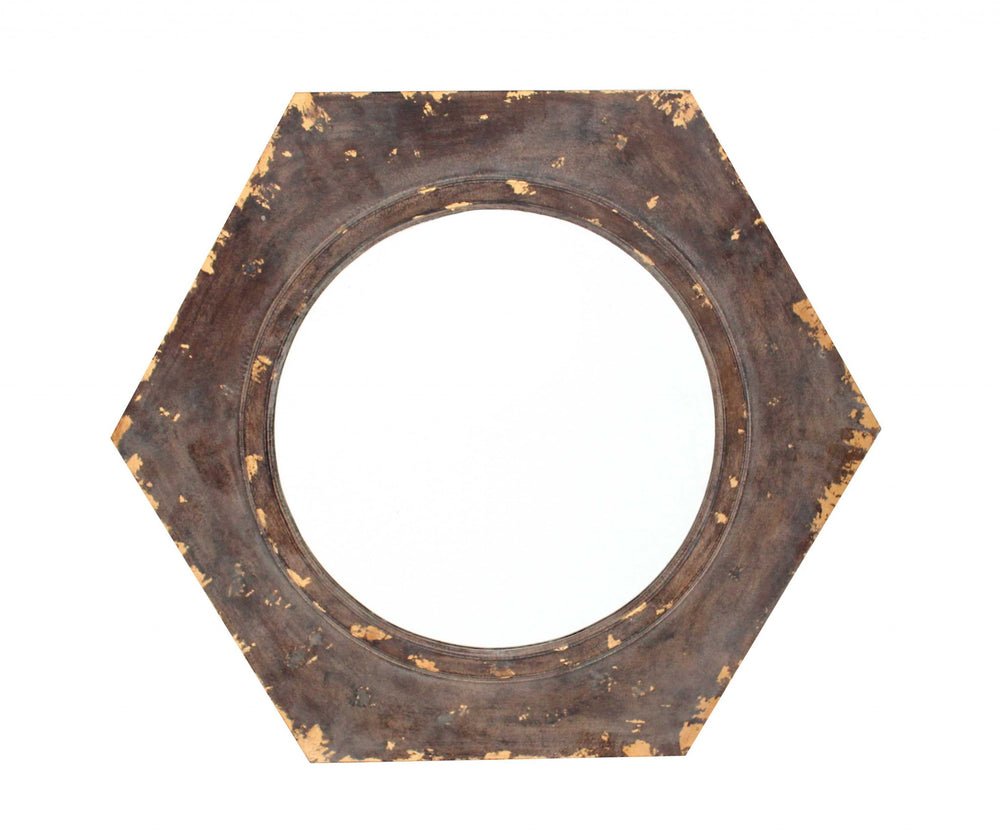 Homeroots Bronze Hexagon Accent Mirror  Wood 274532