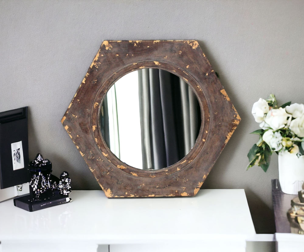 Homeroots Bronze Hexagon Accent Mirror  Wood 274532