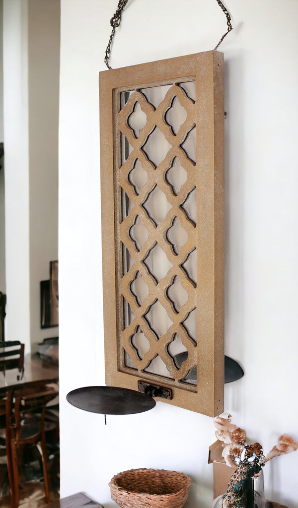 Homeroots 6 X 7.5 X 17 Tan Wooden Cross - Candle Holder Sconce   274533