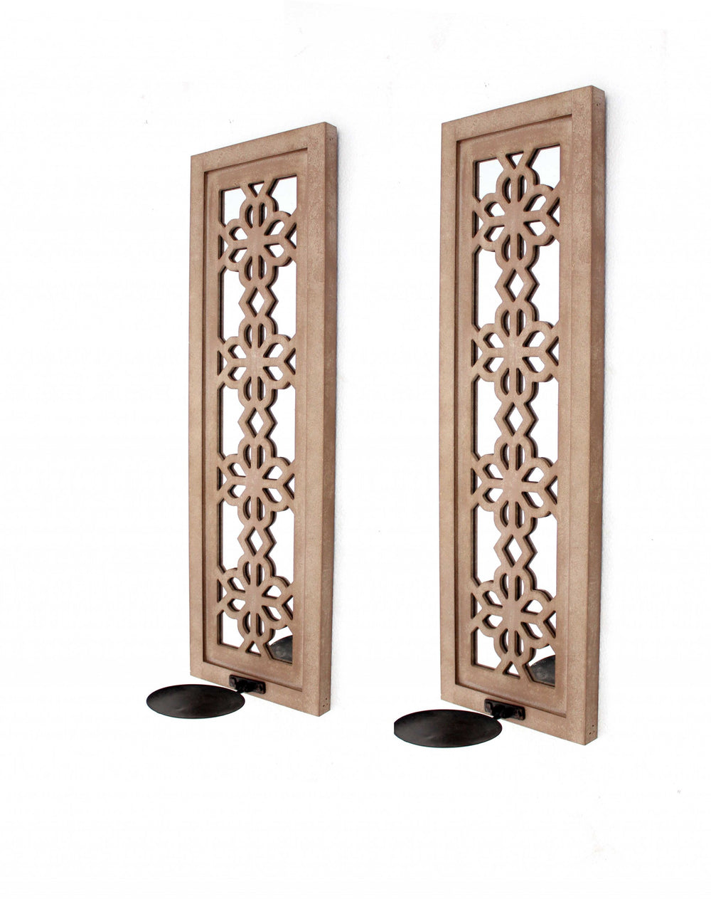 Homeroots Set Of Two Tan Lattice Wall Sconce Candle Holders   274535