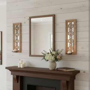 HomeRoots Set of Two Elegant Tan Lattice Wall Sconce Candle Holders for Home Décor & Ambiance Enhancement 274535