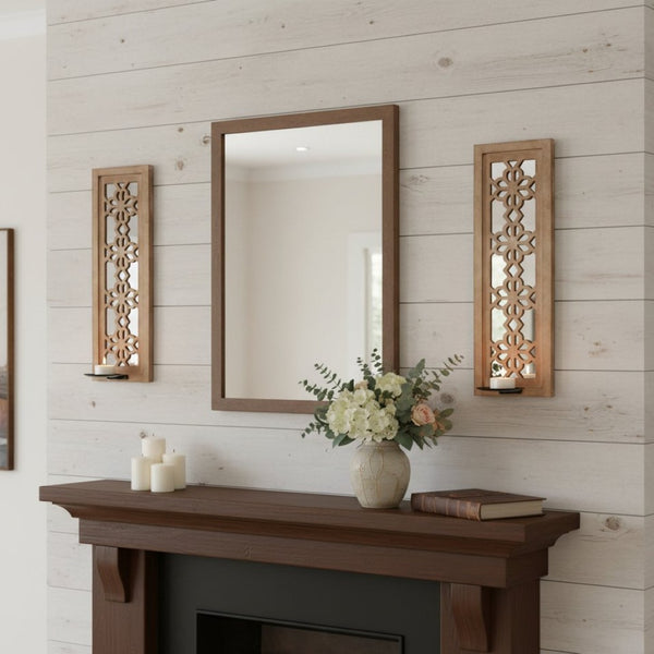 HomeRoots Set of Two Elegant Tan Lattice Wall Sconce Candle Holders for Home Décor & Ambiance Enhancement 274535